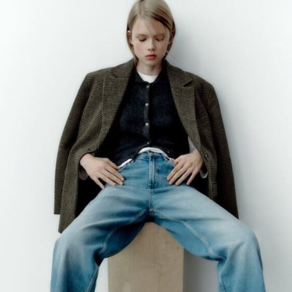 ZARA Woman Wool Houndstooth Outwear Blazer Jacket Coat Sz M Oversized 1255/805 - Picture 4 of 16